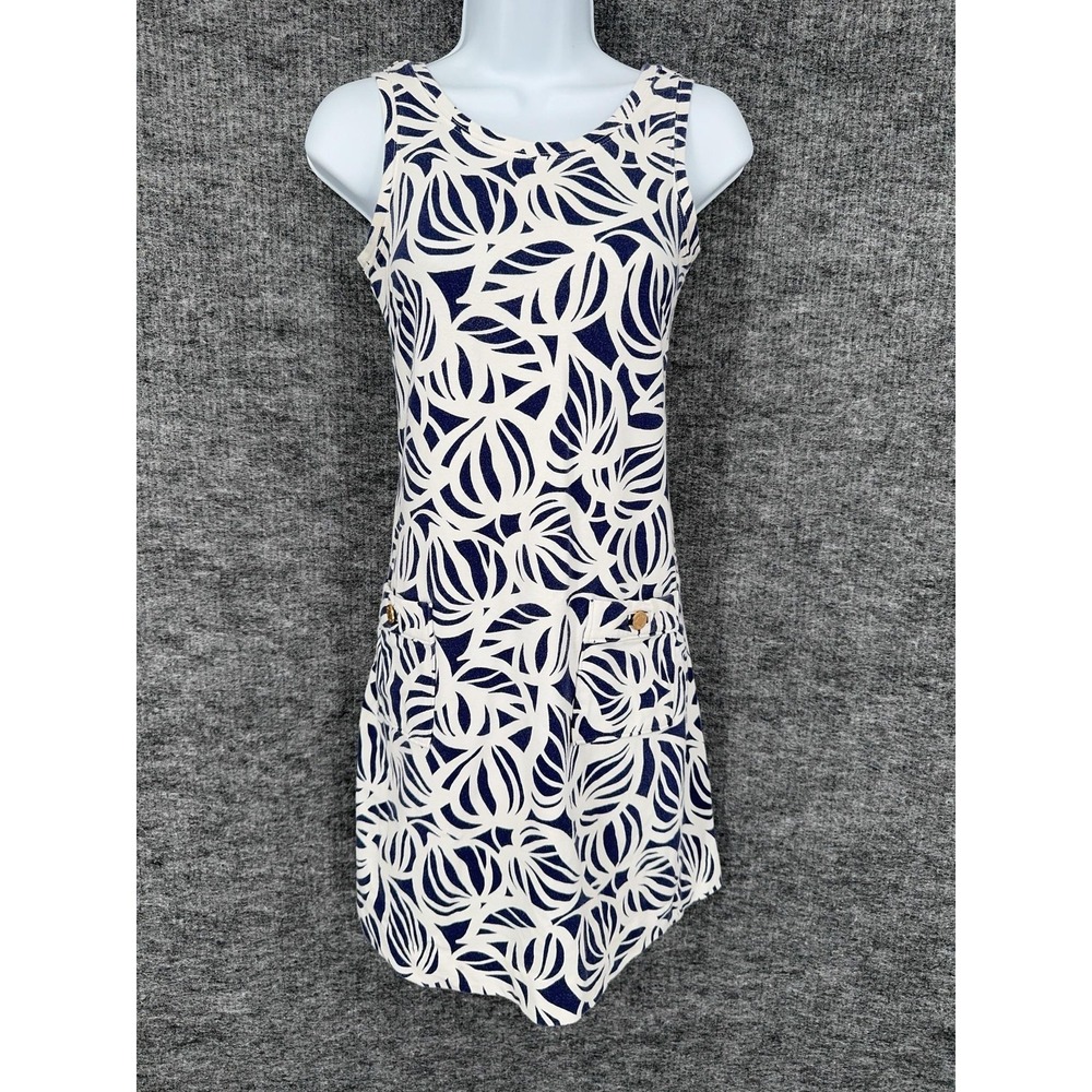 Lilly‎ Pulitzer Dress Womens XS Blue Leaf Print Scoop Neck Tank Pockets Short